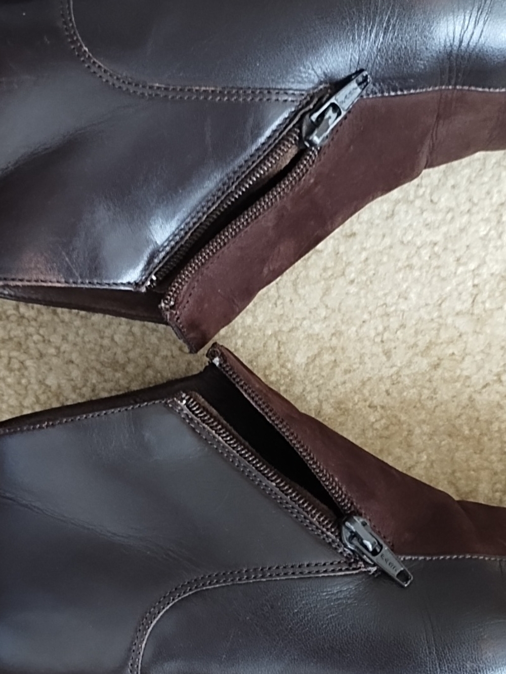 LL Bean Leather Suede Ankle Boots Women's 9M Dark Brown 90s Side Zip Chunky - Picture 6 of 9